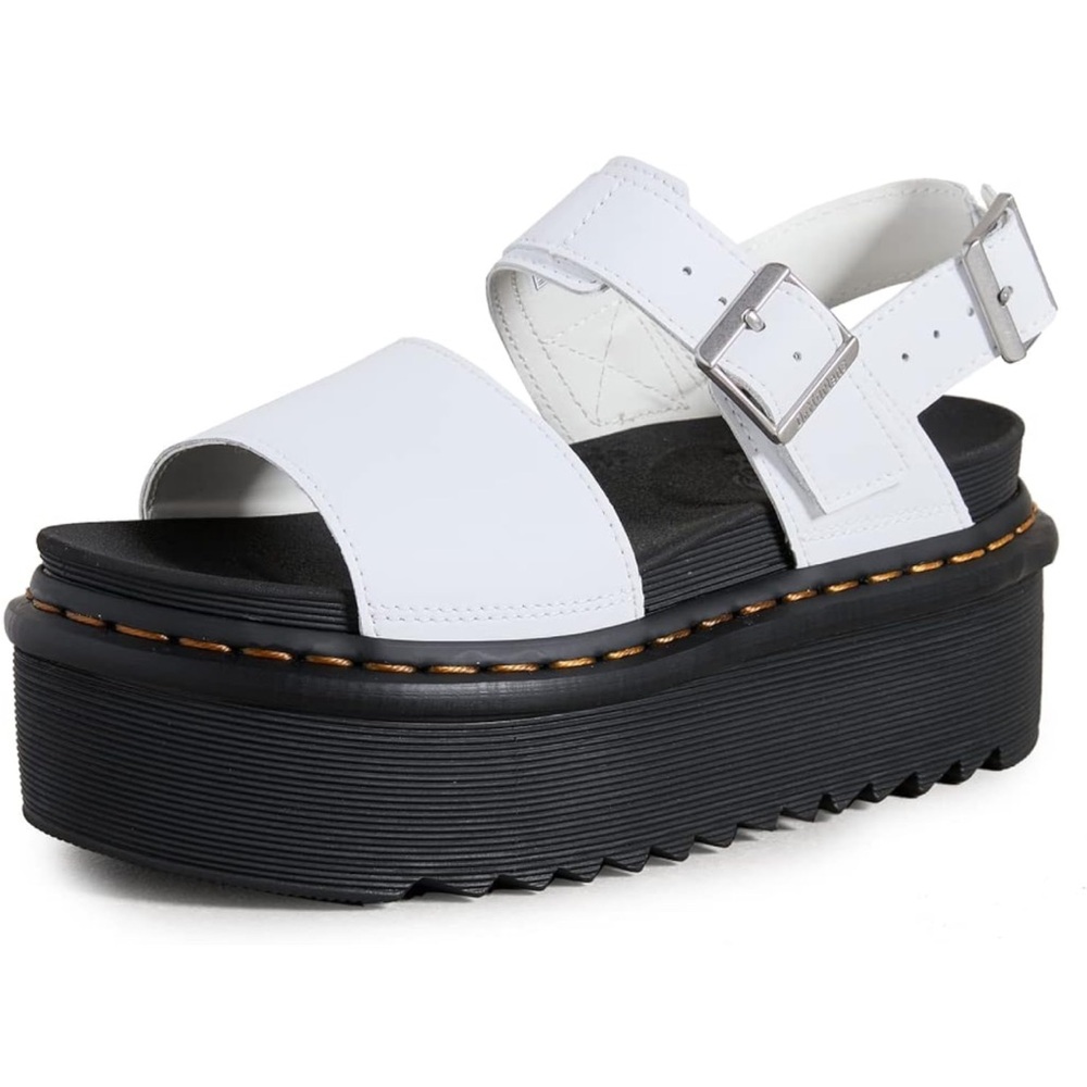 Dr. Martens Voss Quad Sandal White Leather Platform Sandals with Black Sole
